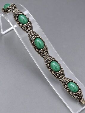 Antique Czech Peking Glass Marcasite Bracelet
